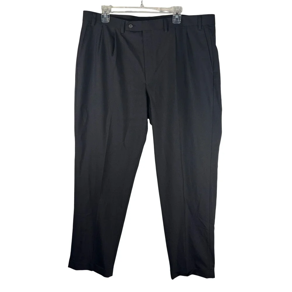Lauren Ralph Lauren Mens Black Double Pleated Cuffed Dress Pants 40W 32L